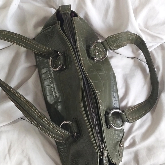 Vintage 00s Tommy Hilfiger faux croc dark green handbag - Picture 3 of 9